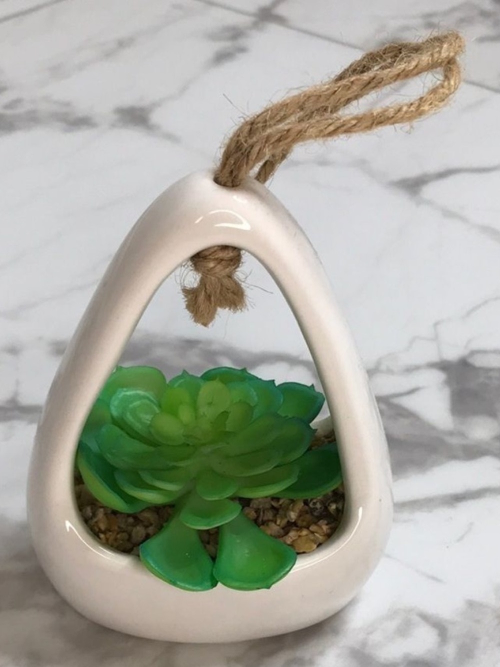 Mini Hanging Faux Succulent Planter White Ceramic Decor Boho Farmhouse